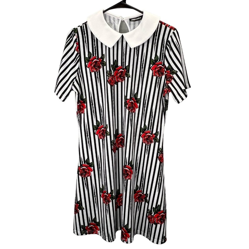 Jawbreaker Its a School Night Collar Dress size XL Women Rose Stripe Print Goth